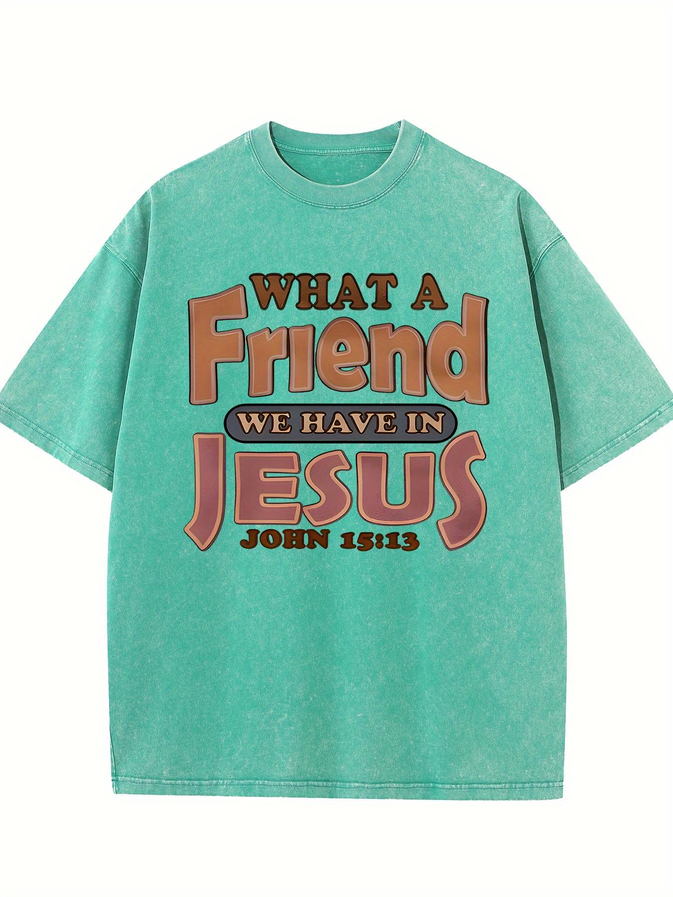 Jesus Is Our Best Friend Monogrammed Printed High Quality Washed T-Shirt, Fashion Versatile, Crew Neck Basic T-Shirt, S разноцветный