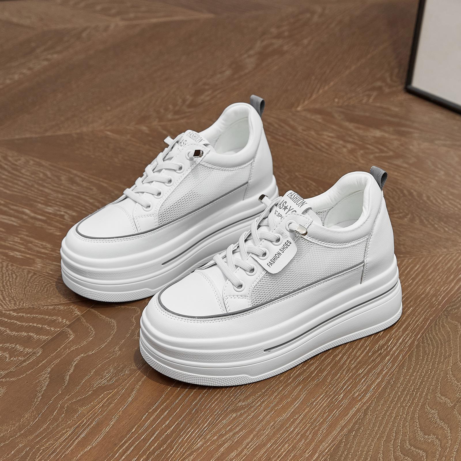 

Кеды женские с внутренней платформой, женские туфли на толстой подошве-маффин, весна-лето, кожаные, новые, сетчатые, дышащие, белые женские туфли 40