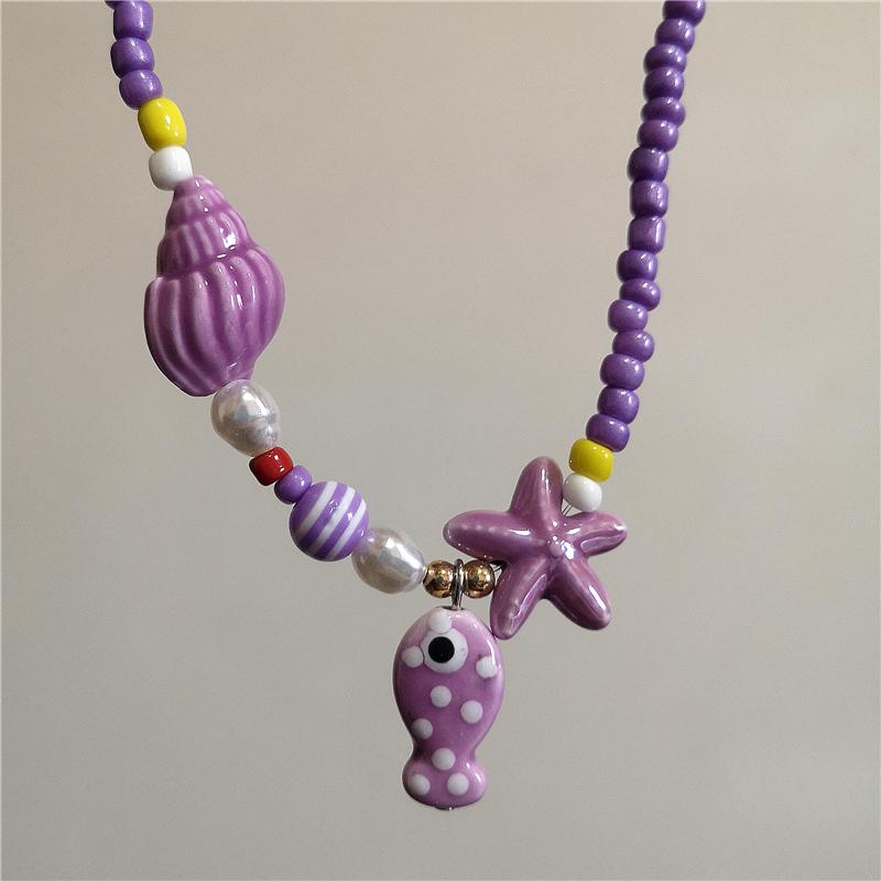 Collar Gargantilla de Cuentas con Colgante de Pez y Estrella de Mar de Cerámica Colorida de Verano para Mujer Accesorios de Joyería Romántica Boho de Playa