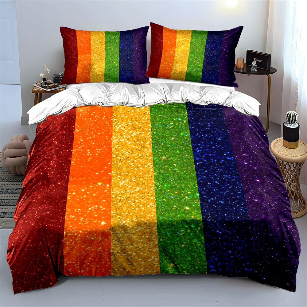 Regenbogen Glitzer Bettwäsche Set Bettwäsche Bettbezug Set Bettbezug Kissenbezüge (1 * Bettbezug 2 * Kissenbezüge, ohne Bettdecke)