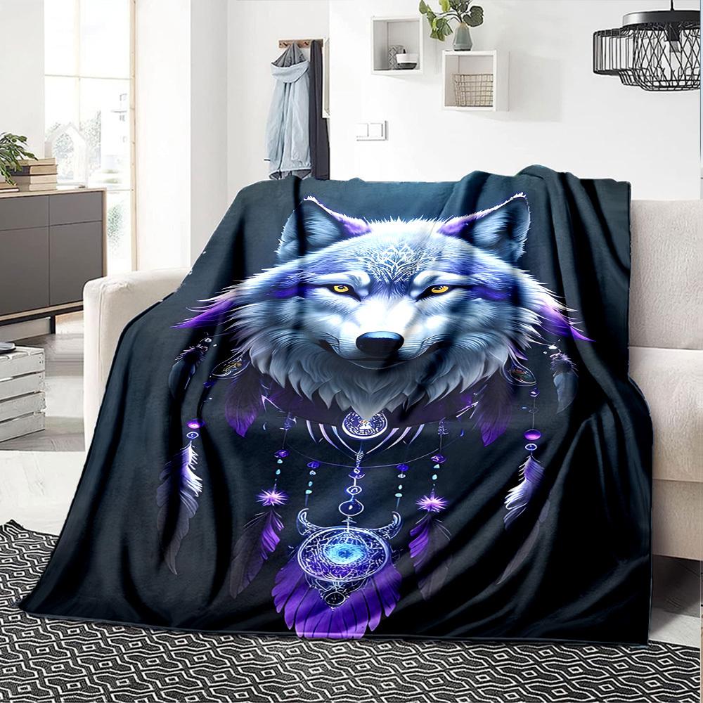 1pc Wolf Dreamcatcher Throw Blanket Soft Flannel, Cozy All Season Polyester Perfect for Home, Office