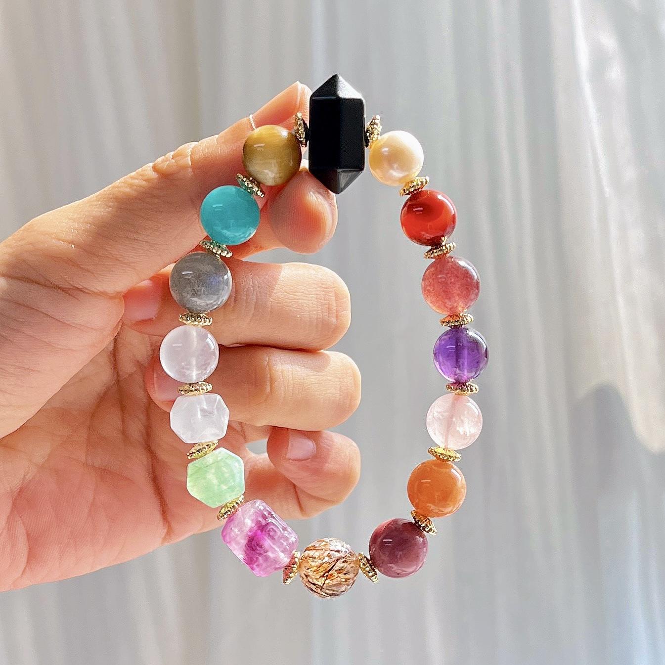 Natural Pearl Amethyst Moonstone Powder Crystal Tianhe Stone Black Gold Super Tiger S Eye Stone Nanhong Duobao Bracelet Bracelet