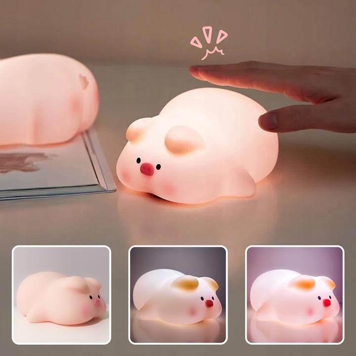 Lampka LED ŚWINKA – Silikonowa, 3 tryby jasności, ładowana przez USB-C