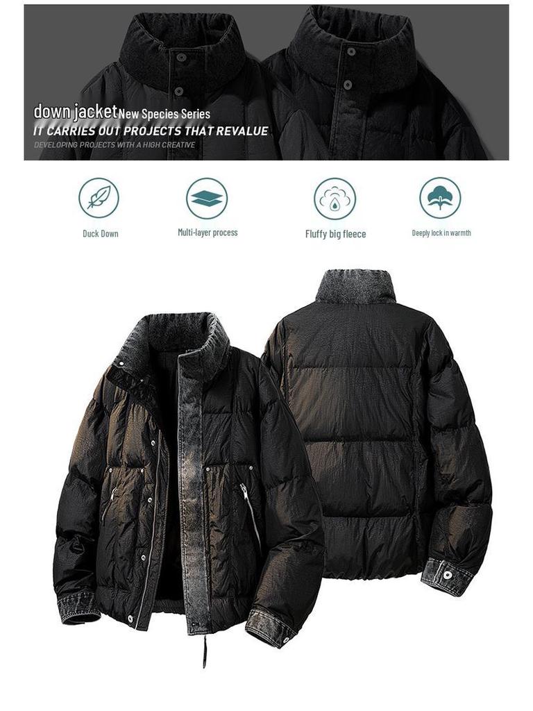LEE Collaboration Men's Winter Denim Patchwork Down Jacket, 90% Down.