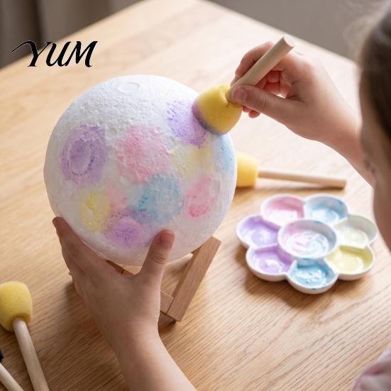 Desktop Art Ornament DIY Paint Your Own Moon Lamp, LED Night Light Kit with 8 Kids Arts And Crafts Colors Brushes, Craft Project, Warm Glow