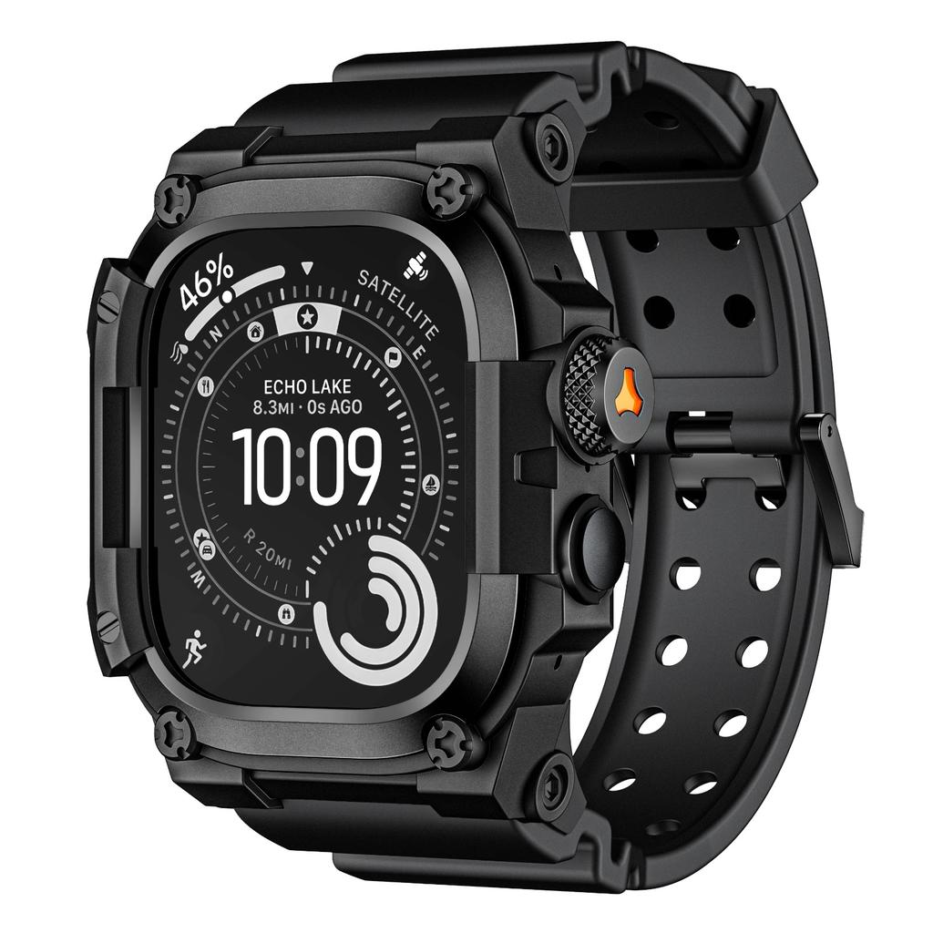 Robustes Integrationsband mit Hülle für Apple Watch Ultra 3/2/1 49mm Sport-Silikonarmband mit Metall-Stoßfängerabdeckung für iWatch Ultra