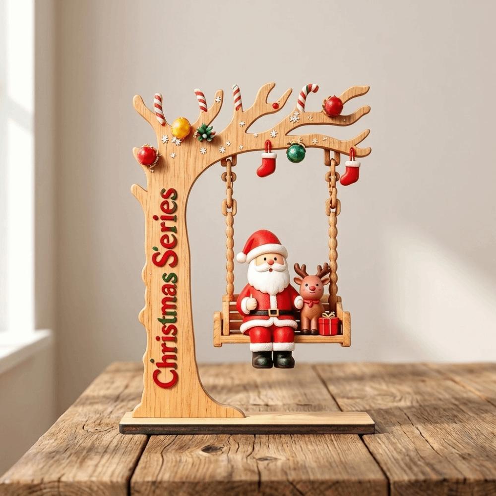 2D Flat Swingable Figure Wooden Craft Tabletop Decoration Christmas Swing Ornament New Year