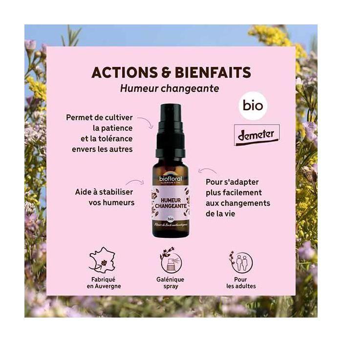 HUILE ESSENTIELLE - ESSENCE - FLEUR DE BACH Spray Humeur Changeante Bio Biofloral - 20 ml