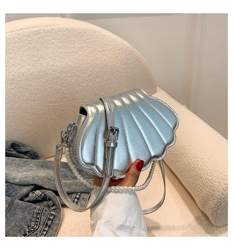 

Women s Bag Fashion Light Luxury PU Leather Shoulder Messenger Bag Small Pearl Portable Shell Bag