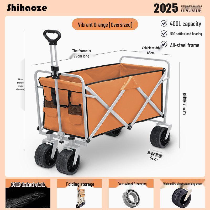 Pink Camper Van Portable Folding Cart for Packages and Picnic Camping