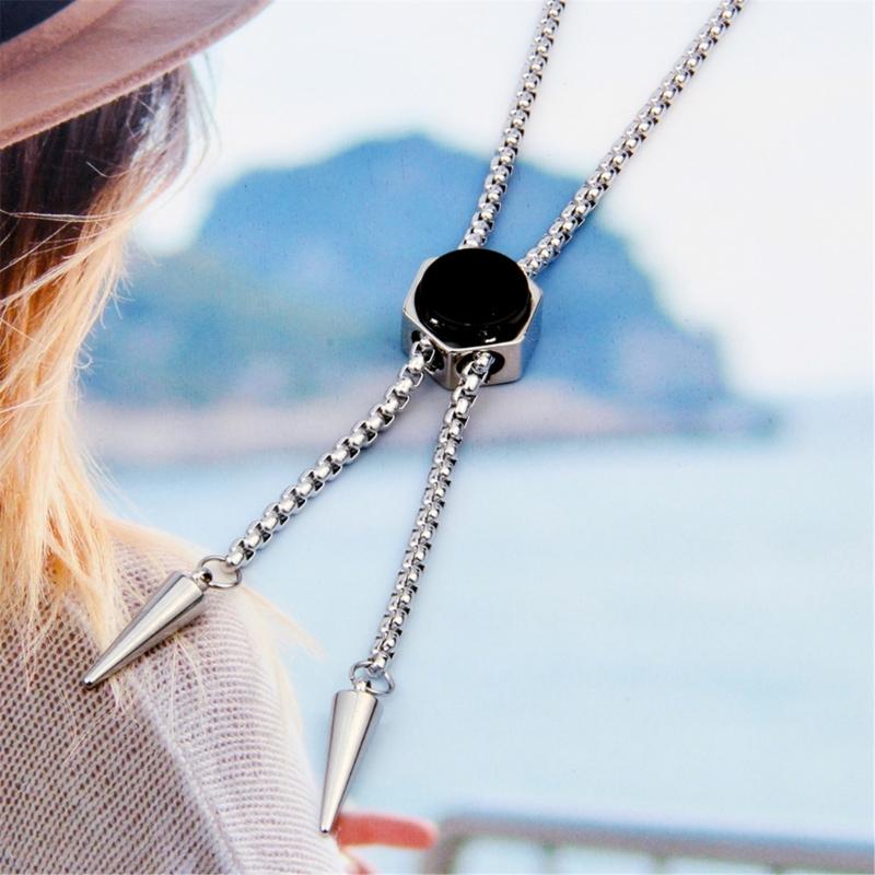 Stainless Steel Bolo Necklace With Hexagonal Pendant Detail For Lightweight Comfort In Casual And Business Settings