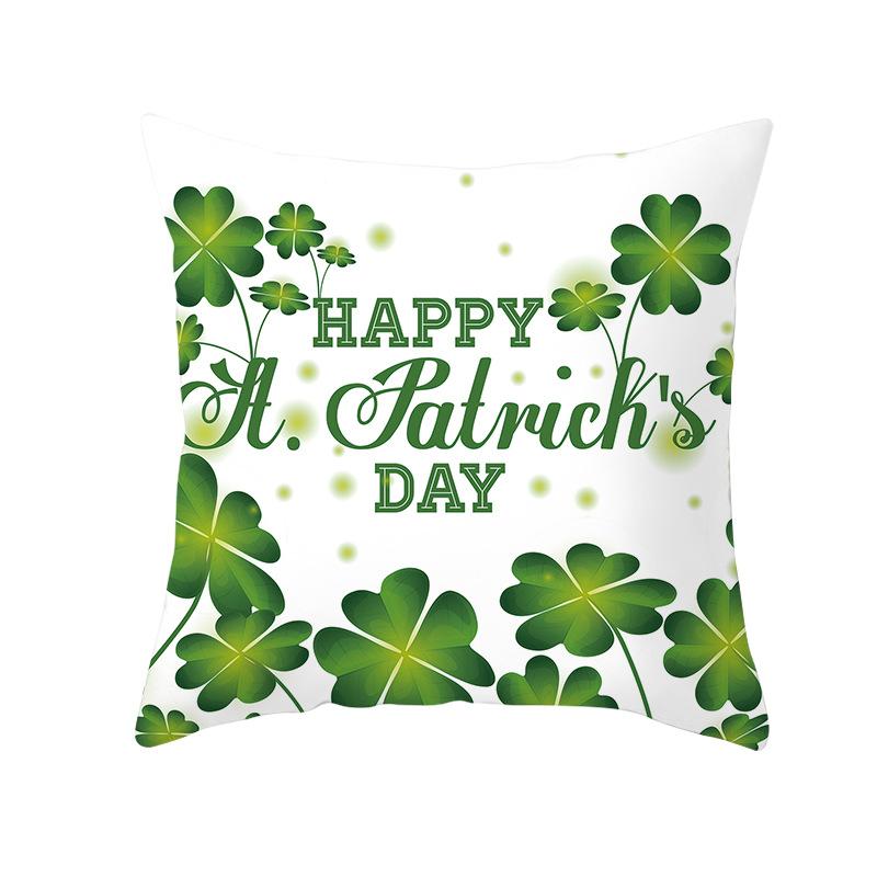 Home St. Patrick's Day Green Peach Velvet Cushion Cover National Day Four-Leaf Clover Cushion Cover