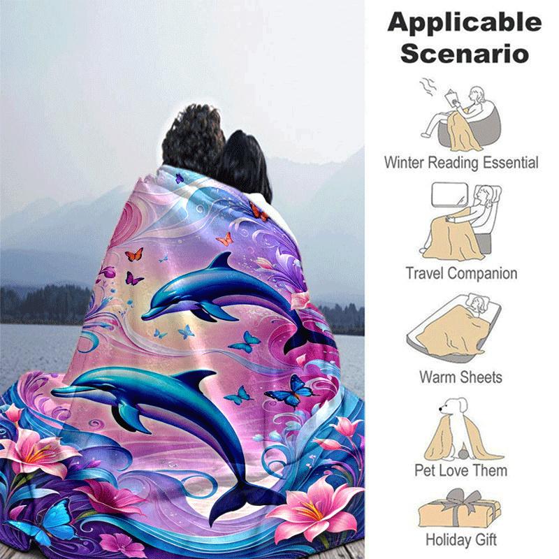 1pc Dolphin Printing Lightweight Flannel Blanket, Comfortable and Warm Blanket, for Camping Sofa Bed and Couch Office, Gift