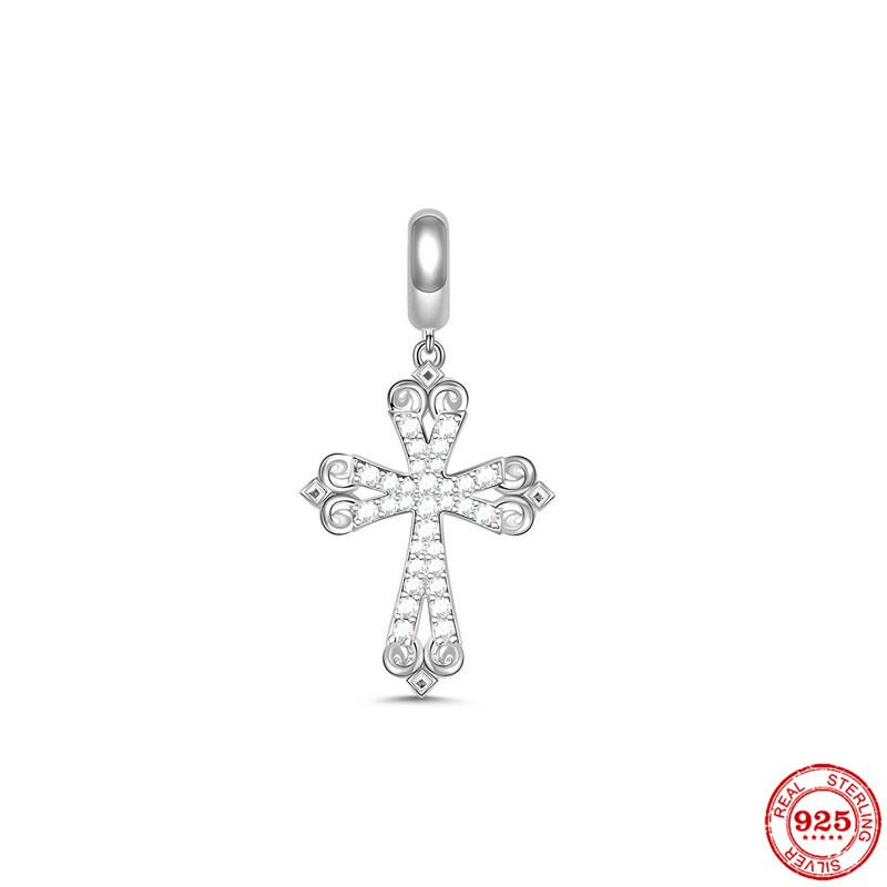 925 Silver Sparkling Cross Safety Chain Dangle Charm Buddha statue Goddess Bead Fit Original Bracelet DIY Jewelry For Women Gift
