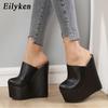 Fashion Eilyken Design Super Platform Wedge Women Slippers Summer Fashion Solid Round Toe High Heels Ladies Mule Shoes