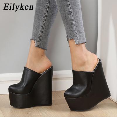Mode Eilyken Design Super Plateau Keilabsatz Damen Hausschuhe Sommer Mode Einfarbig Runde Spitze Hohe Absätze Damen Muleschuhe
