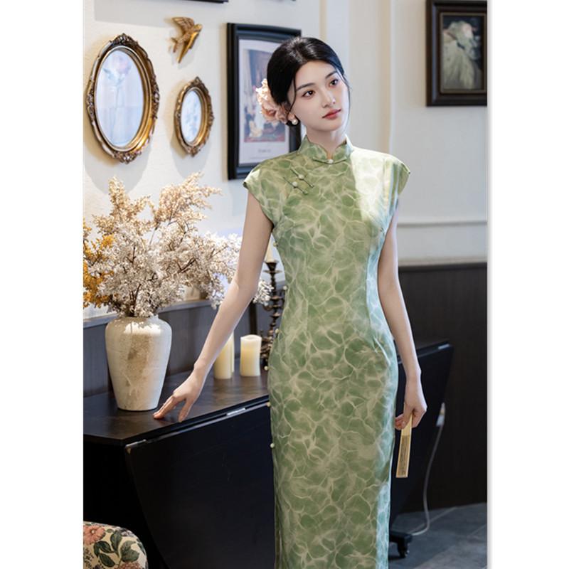 Retro Chinese style long full-open ancient cheongsam spring and summer new fashion young girl new Chinese style