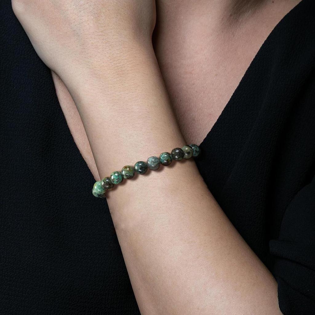 8mm Agate Natural Stone Bracelet - Fashionable Single Strand Elastic Beaded Bracelet with Round Crystal Beads
