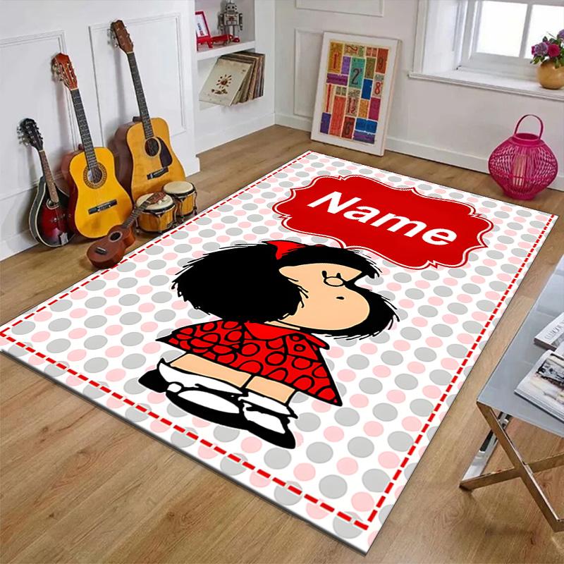 Custom Mafalda Mat Personalized Name, Polyester Washable Indoor Entryway Rug, Gift for Christmas, Easter, Thanksgiving Day
