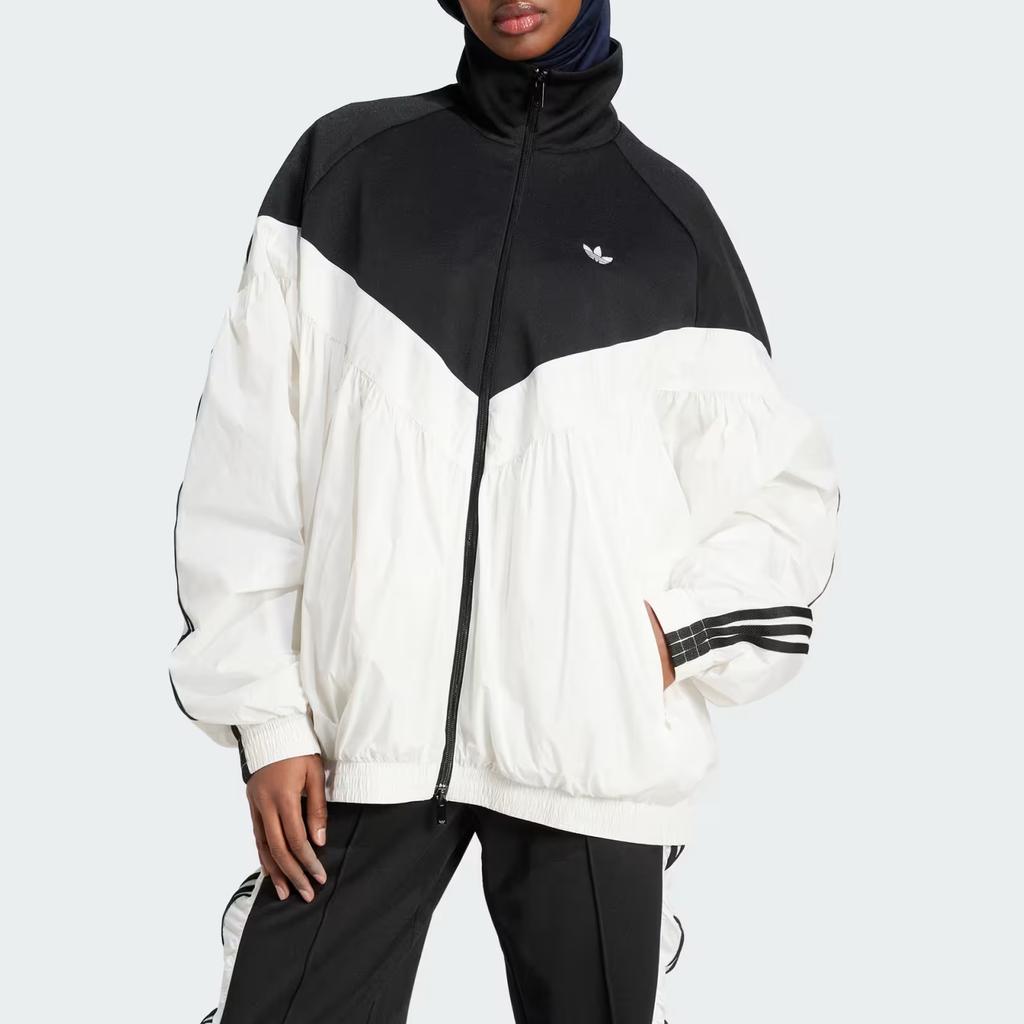 Adidas Originals Tracktop Striped Logo Versatile Comfortable Casual Jacket Women Jacket White Black JZ6777