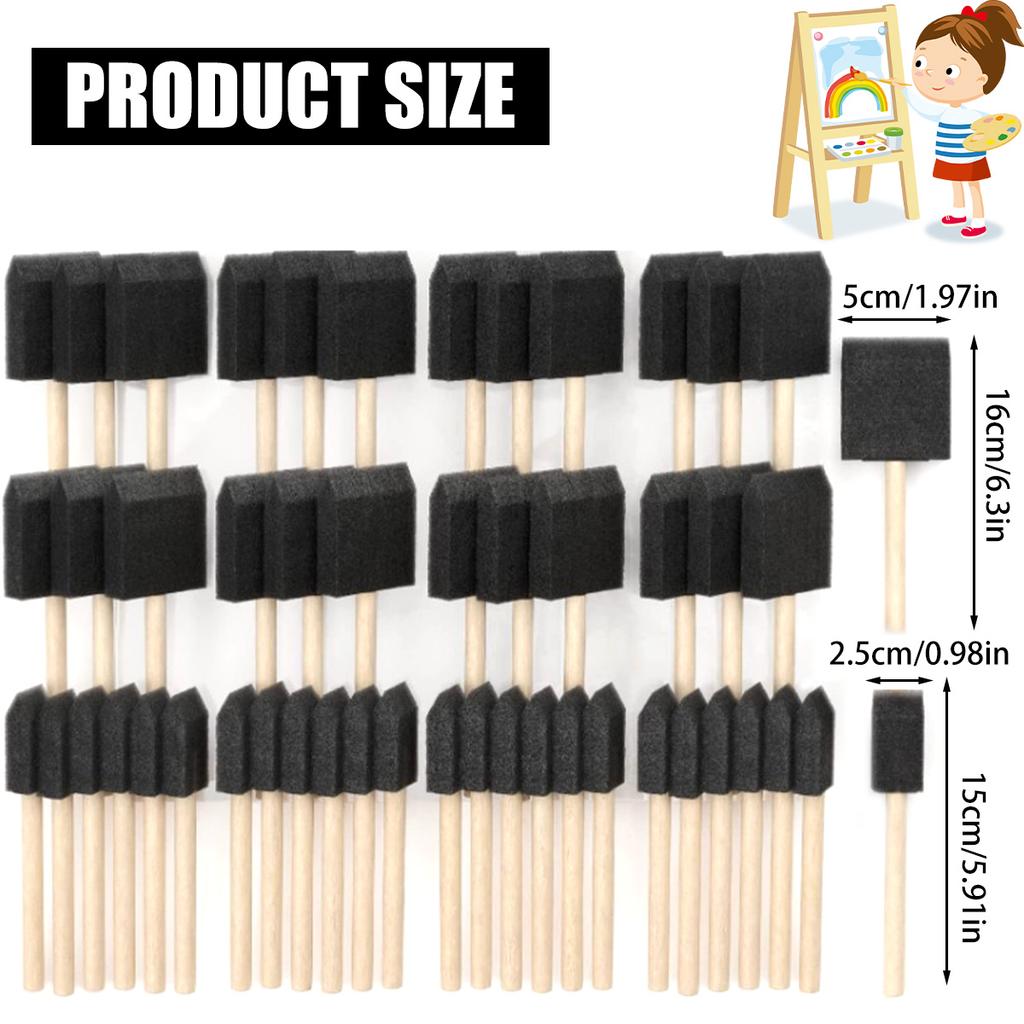 50Pcs Foam Brush Painting Sponge Tool with Handle Wood Grip Lightweight DIY Sponge Paint Pens for Acrylics Painting DIY Crafts
