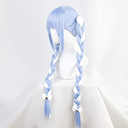 Usada Pekora Cosplay Wig, Blue and White, Braided, Heat-Resistant