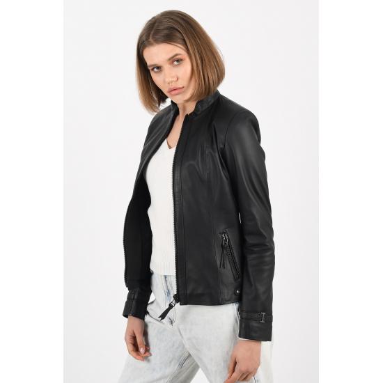 

Женские Куртки Kibyra Натуральная Кожа Черная Куртка Женские Приталенные