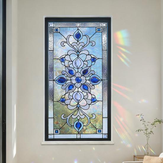 Stained Glass Window Privacy Film Vintage Decorative Frosted Static Cling Waterproof Reusable UV Sun Blocking Glass Sticker Cover