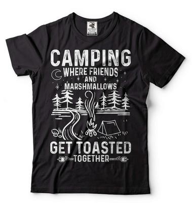 T-shirt humoristique de camping où les amis et les marshmallows sont grillés ensemble
