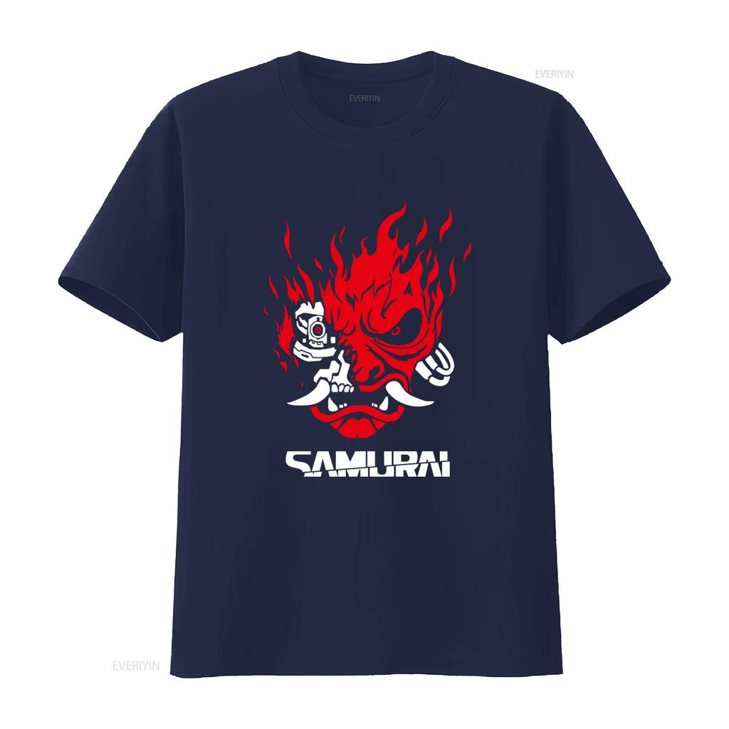 Samurai Japanese Style Gaming 2077 Art T Shirt Cool Flame Design vintage Washed designer clothes fashion Soft Unisex
