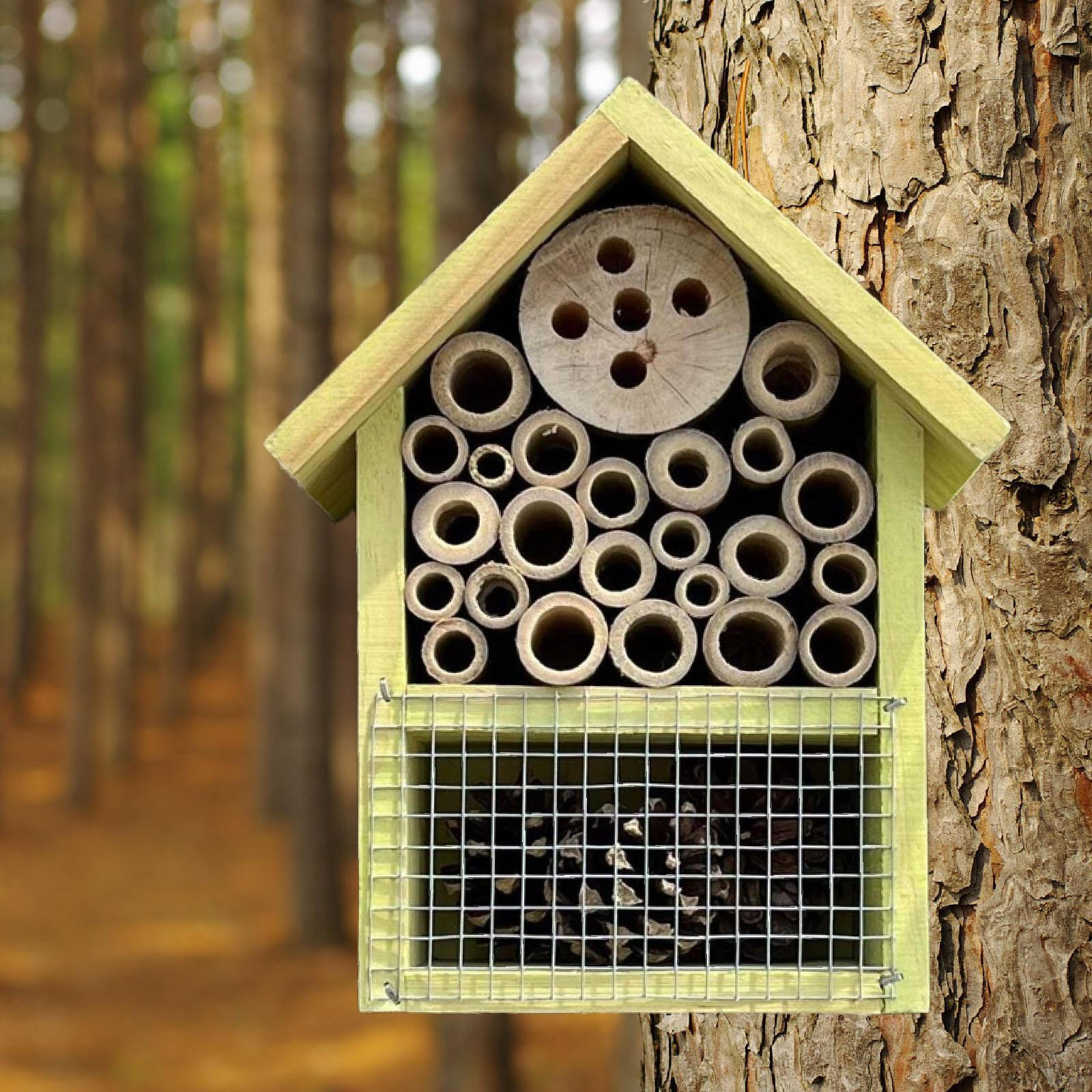 

Домик для пчел для садового обитания с отелем для бабочек и подвесным дизайном жёлтый