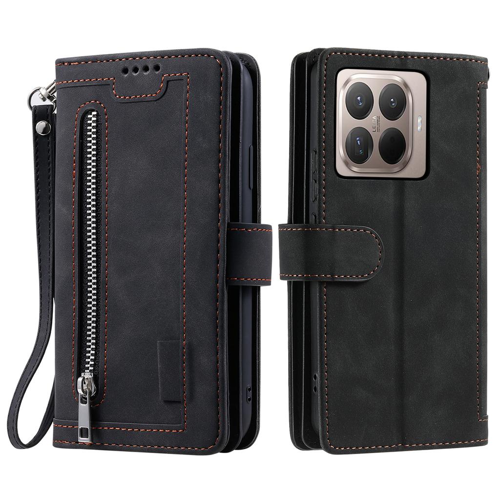 Etui na Xiaomi 15T Pro 9 slotów na karty Portfel na zamek Błyskawiczny Pokrowiec na Telefon ze Skóry PU z Paskiem na Nadgarstek