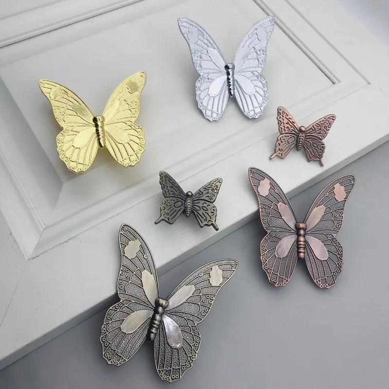 1 sztuka Vintage 3D Motyl Uchwyt do Szafki Retro Stop Cynku Gałki do Drzwi Szafki Kuchennej Szuflady Garderoby Meble Dekoracyjne