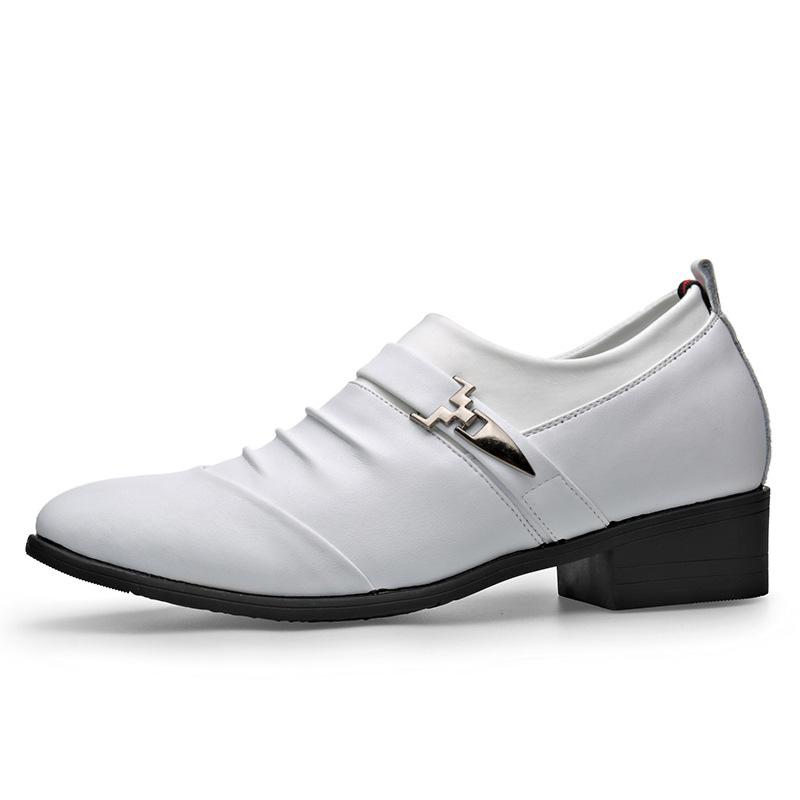 Fashion Men's Business Genuine Leather White Shoes Mens Dress Shoes Luxury Shoes Men Designers Wedding Shoes for Men 7CM Increasing