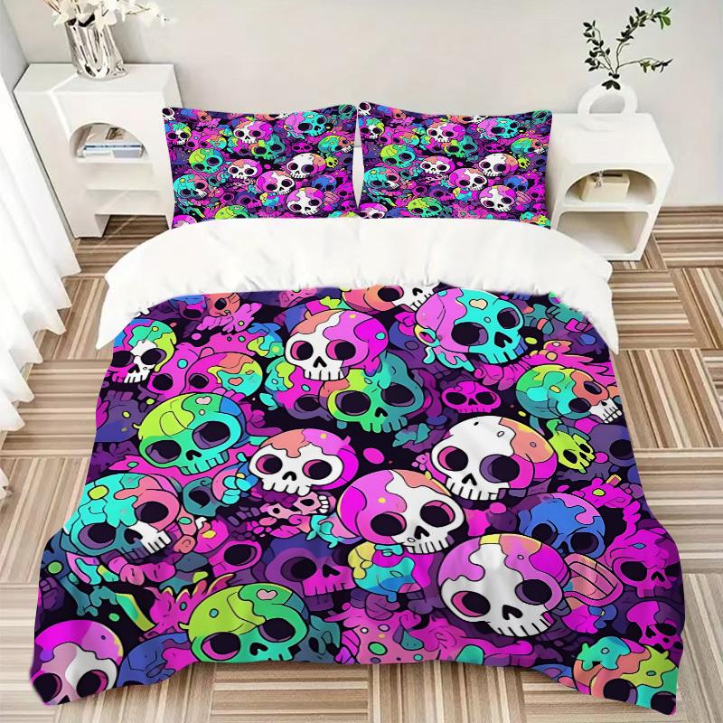 3pcs Bedding Set Skull Party Includes 1 Comforter + 2 Pillowcases, Without Pillow Inserts, Soft Comfortable,a0909080