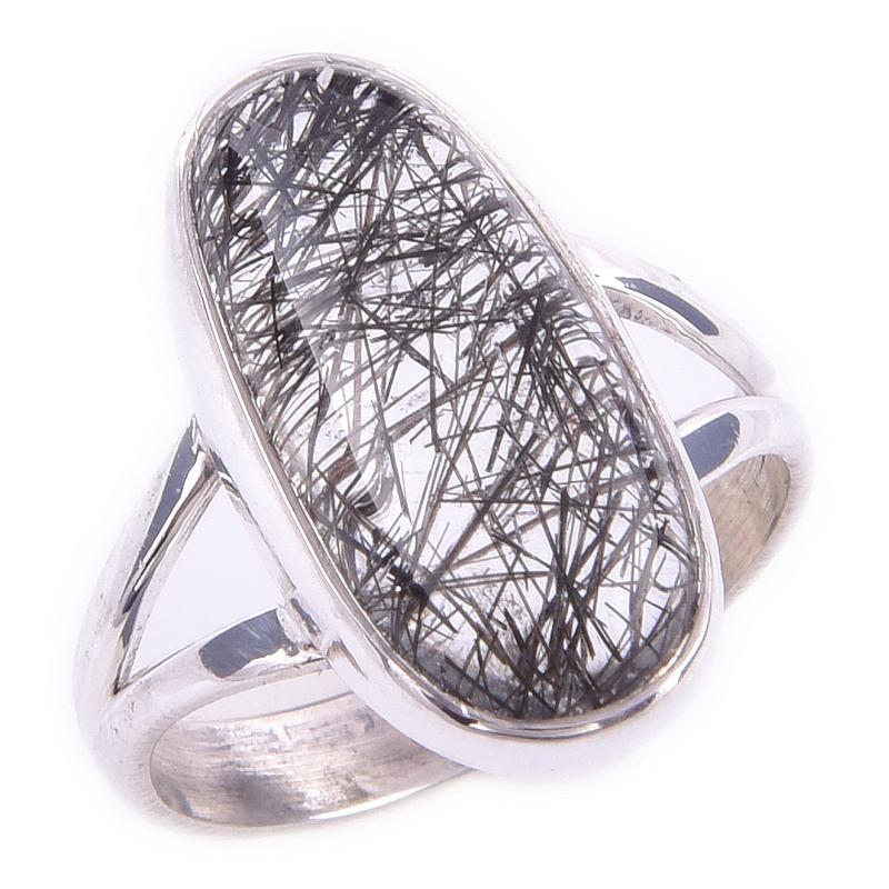 Natural Black Rutile Gemstone Handmade 925 Solid Sterling Silver Ring S.6 M9b09