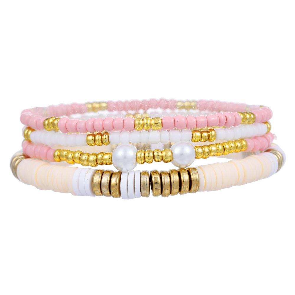 Boho Stackable Bracelet Set for Women Colorful Soft Clay Beads & Pearl Fashion Wrist Jewelry