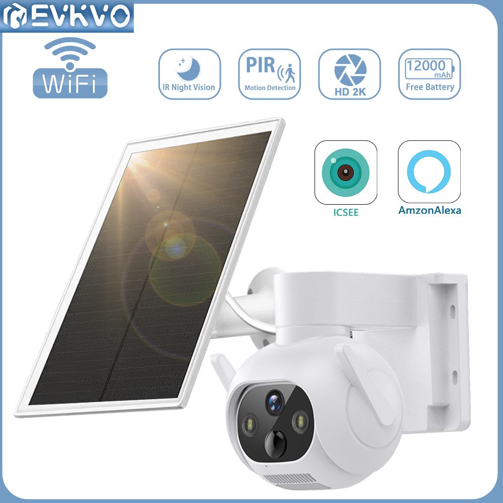 

EVKVO Alexa Outdoor 2K 4MP Wireless 6W Solar WIFI Встроенный аккумулятор Securtiy IP-камера наблюдения с PIR-обнаружением движения PTZ Водонепроницаемая камера видеонаблюдения
