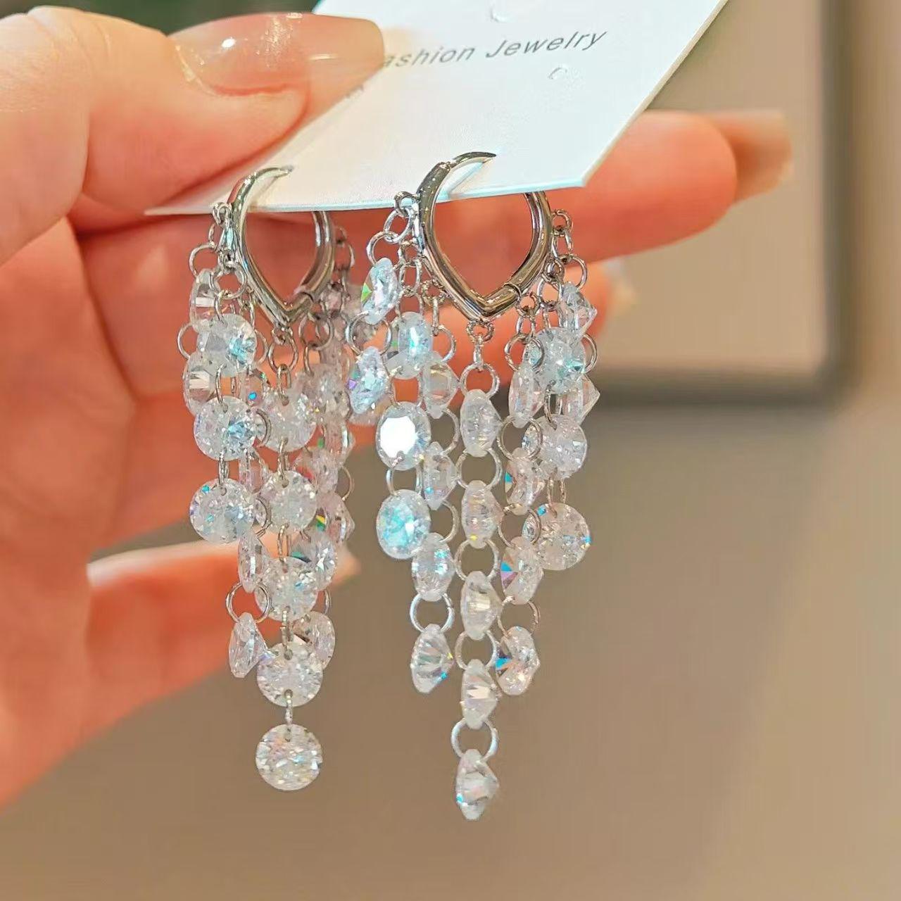 High-Class Black Crystal Tassel Earrings - New Exaggerated Long Dangle Design