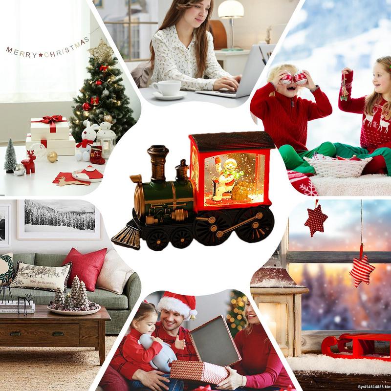 Christmas Snow Globes Lantern Retro Christmas Lanterns LED Glittering Ornaments Small Train Figurines Santa Claus Snowman