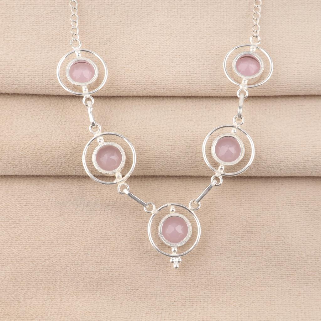 Rose Chalcedony Gemstone Silver Necklace, 925 Sterling Silver Handmade Necklace, Wedding Necklace, Elegant Bridal Necklace RN-2-20