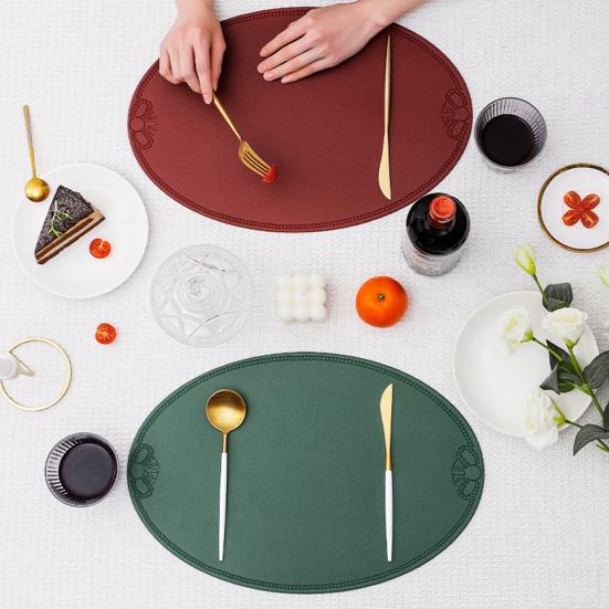 Yousheng Oval Placemat Dining Table Heat Insulation Pad Imitation Leather Waterproof Placemat Protect Table Top from Scratches And Spills for Home