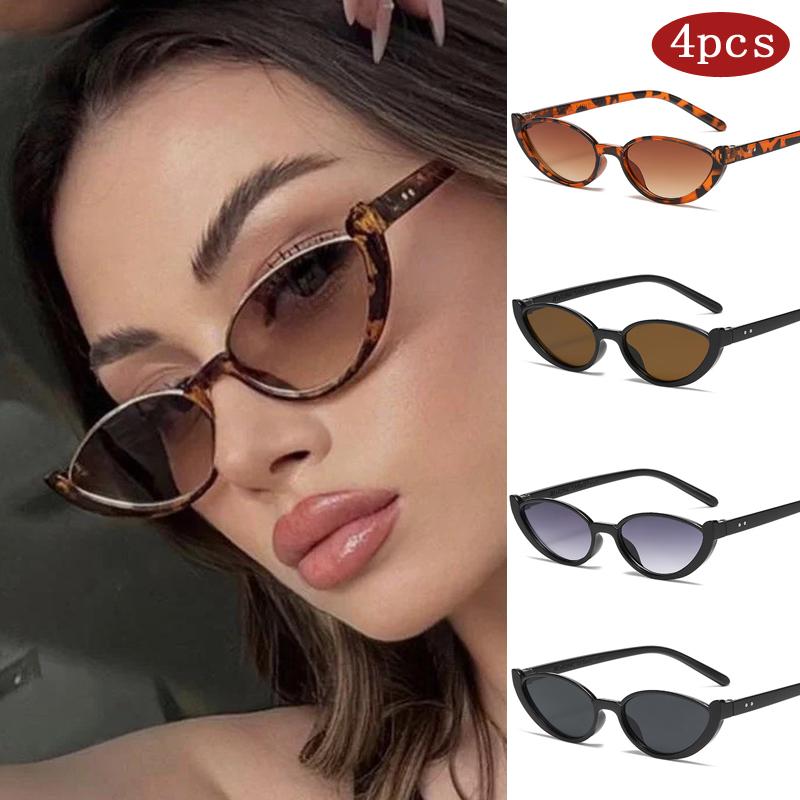 4set New Small Cat Eye Sunglasses Women Fashion Y2K Half-Frame Sun Glasses UV400 Protection Streetwear Vintage Eyeglasses