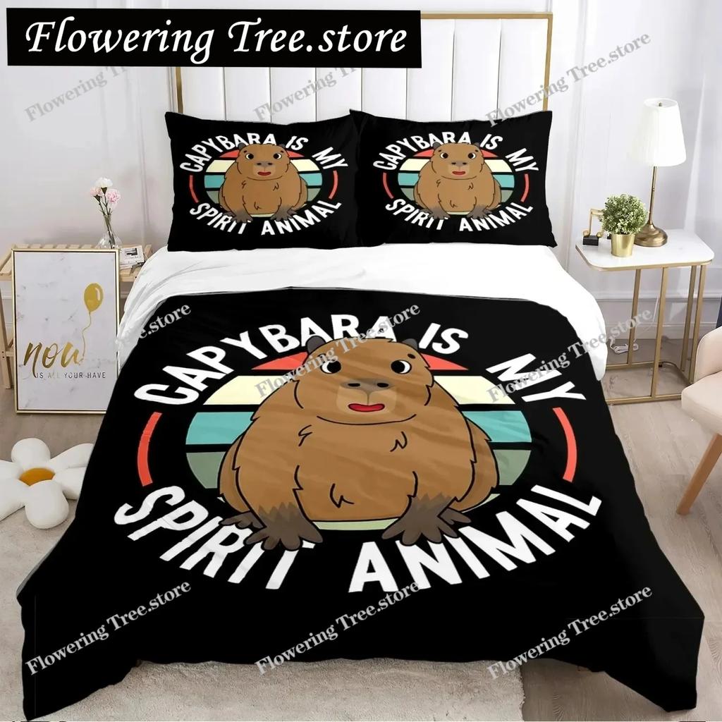 Funny Capybara Anime Duvet Cover Kawaii Animals Bedding Set Soft Quilt Cover Full Size For Boy Teens Bedroom Decoration