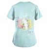 Women's Easter Printed Short Sleeve V Neck Tops Working Pocket Blouse