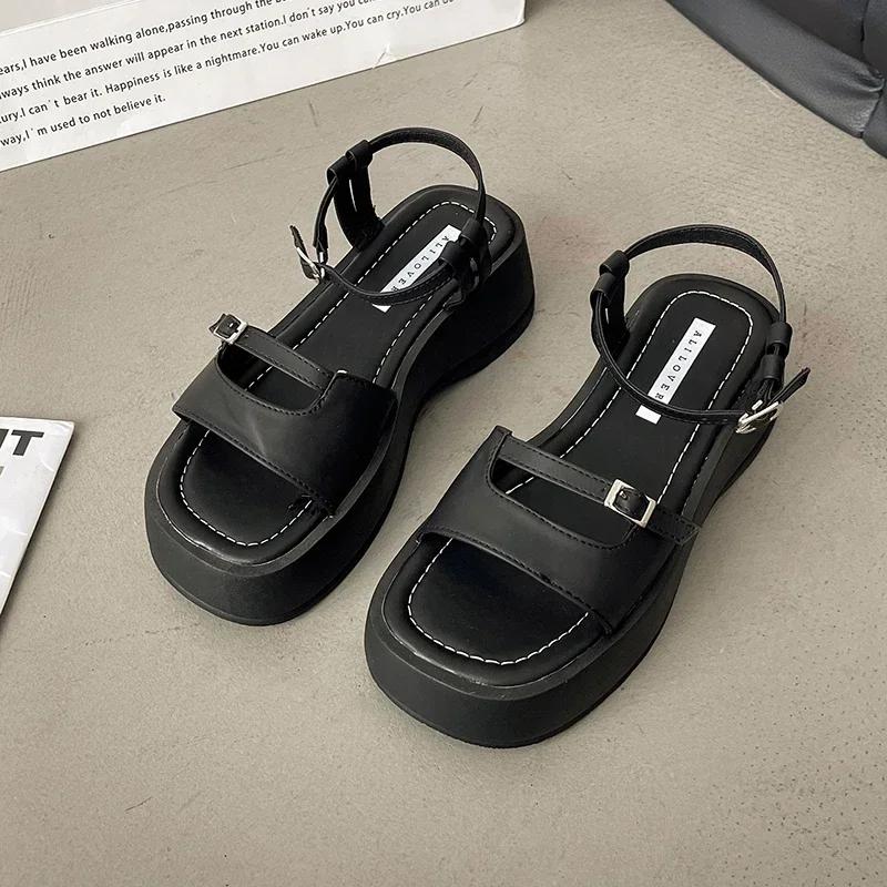 

Літні жіночі босоніжки-гладіатори на платформі Модні елегантні туфлі з відкритим носком Жіночі сукні на відкритому повітрі Платформа на плоскій підошві Сандалії 35