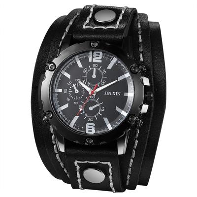 Relógio Rock Analógico Steampunk para Motociclista com Pulseira Larga de Couro, Pulseira de Couro Larga, À Prova d'Água, Movimento a Quartzo, Presente Perfeito para ou Seu Namorado, Pulseira Masculina, -