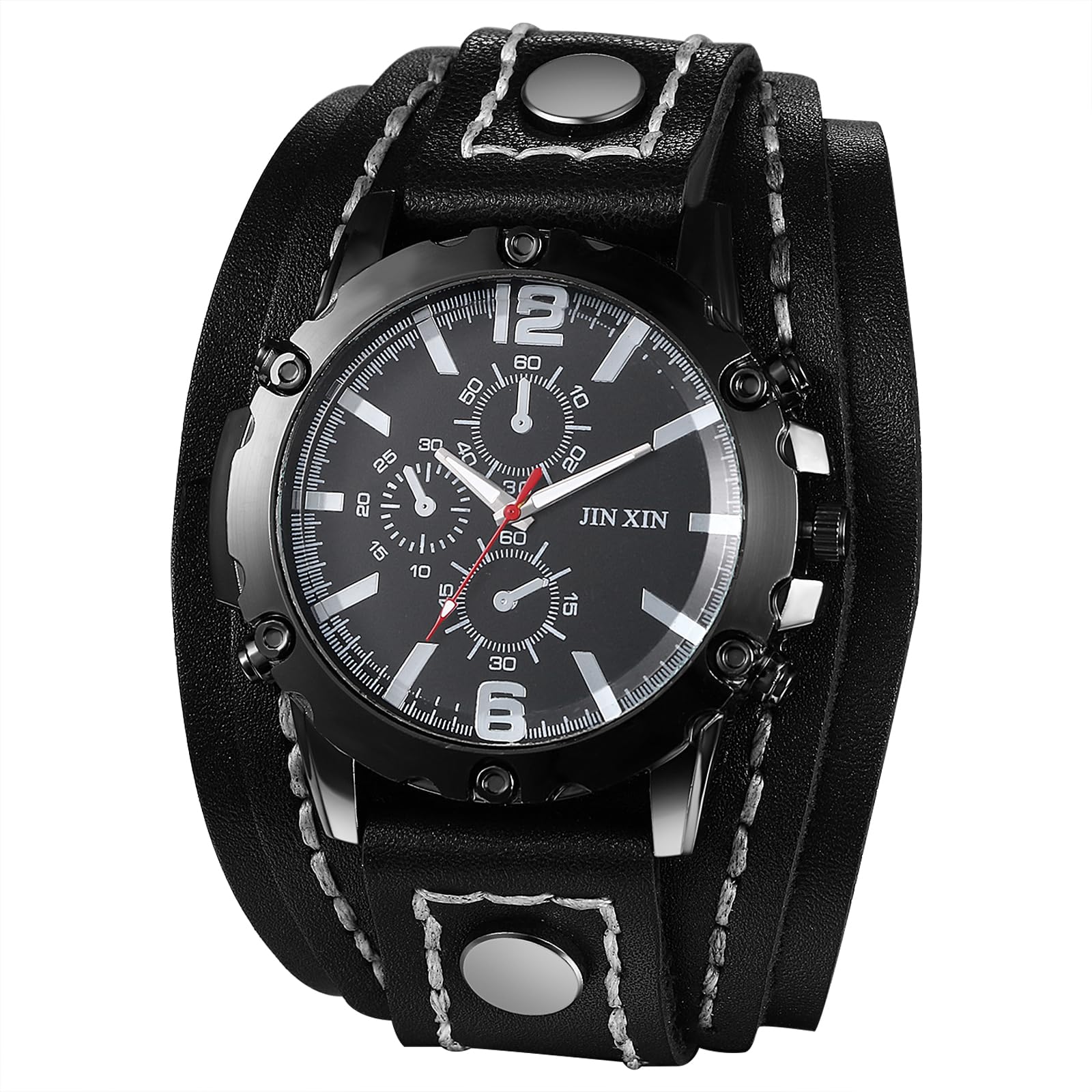 

JewelryWe Men s Rock Punk Bracelet Watch Leather Belt Analog Waterproof Wide Strap Quartz Fashion Accessory Gift