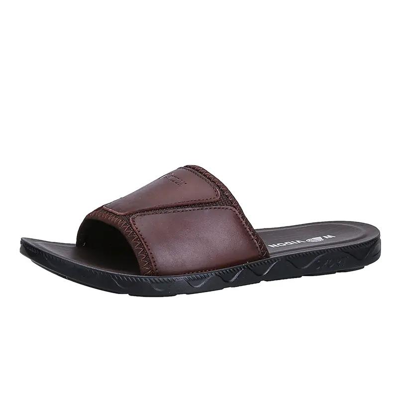 

Мужские тапочки кожаные летние для улицы мужские сандалии легкие с мягкой подошвой пляжные тапочки повседневные шлепанцы мужская обувь большого размера 44 коричневый