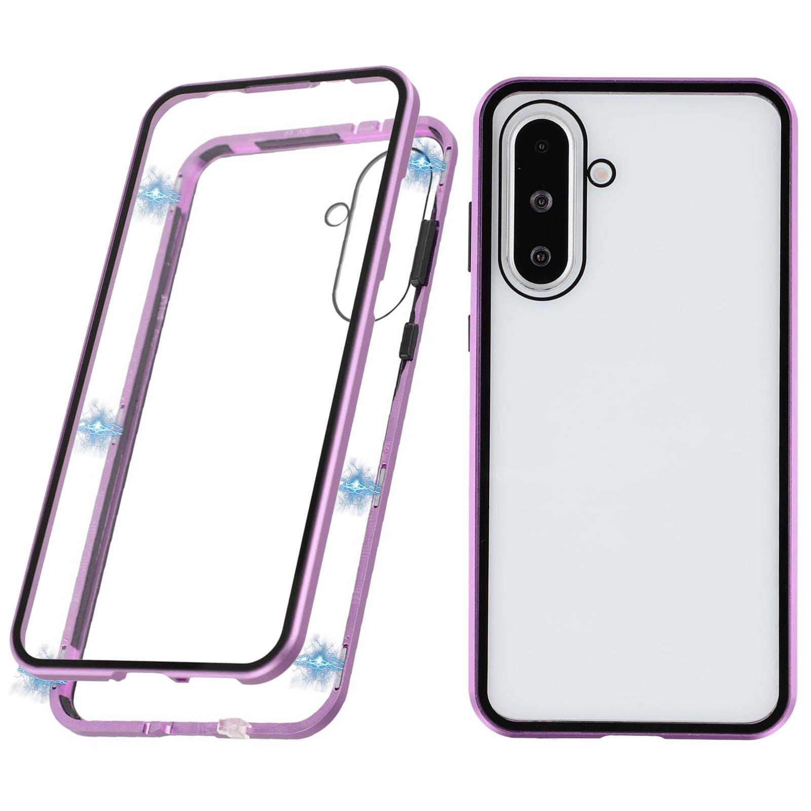 

For Samsung Galaxy A56 5G Case Double-Sided Tempered Glass Magnetic Clear Phone Cover Purple